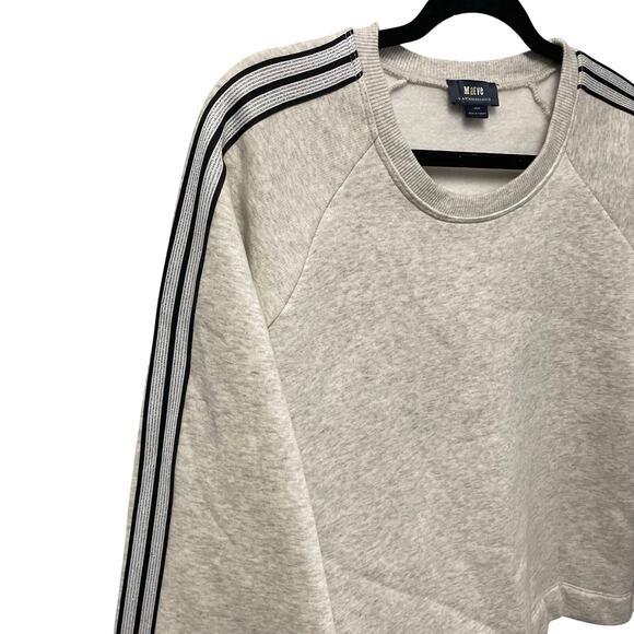 Maeve by Anthropologie Sporty Stripe Crewneck Sweatshirt Light Grey Womens Large - Picture 3 of 7